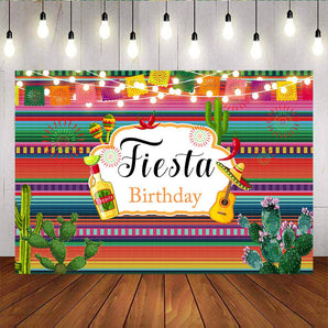 Mocsicka Fiesta Birthday Backdrop Colorful Stripes Cactus Photo Background-Mocsicka Party