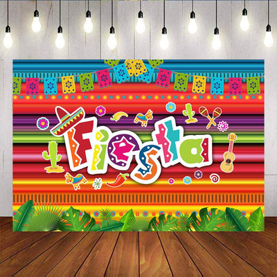 Mocsicka Fiesta Theme Happy Birthday Party Decor Colorful Stripes Plam Leaves Backdrop-Mocsicka Party