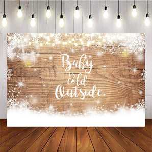 Mocsicka It's Cold Outside Baby Shower Backdrop Winter Snowflake Wooden Floor Background-Mocsicka Party