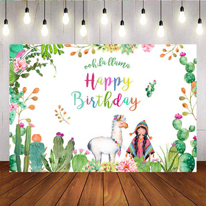 Mocsicka Llama Happy Birthday Backdrop Cactus Little Girl Back Ground-Mocsicka Party