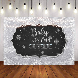 Mocsicka It's Cold Outside Winter Snowflake Baby Shower Photo Backdrop-Mocsicka Party