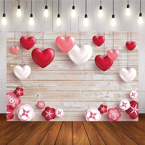 Mocsicka Happy Valentine's Day Backdrop Wooden Floor Red Love Photo Background-Mocsicka Party
