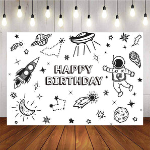 Mocsicka Adventure Backdrop Space Astronaut Happy Birthday Party Decoration Prop-Mocsicka Party