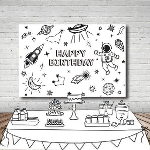 Mocsicka Adventure Backdrop Space Astronaut Happy Birthday Party Decoration Prop