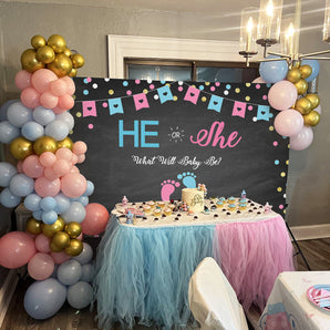 Mocsicka He or She Gender Reveal Party Decor Footprint Baby Shower Backdrop-Mocsicka Party