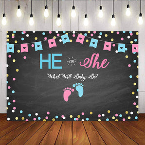 Mocsicka He or She Gender Reveal Party Decor Footprint Baby Shower Backdrop