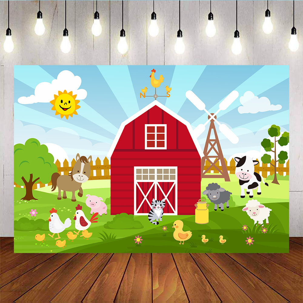 Mocsicka Cartoon Farm Barnyard Animal Theme Backdrop Birthday Party Banner-Mocsicka Party