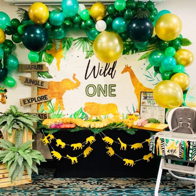 Mocsicka Wild One Palm Tree and Animals Birthday Baby Shower Backdrop-Mocsicka Party