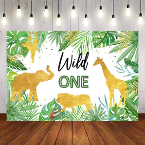 Mocsicka Wild One Palm Tree and Animals Birthday Baby Shower Backdrop
