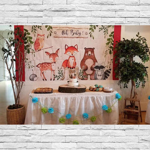 Mocsicka Oh Baby Newborn Party Backdrop Forest and Animals Birthday Backdrops-Mocsicka Party