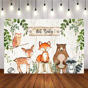Mocsicka Oh Baby Newborn Party Backdrop Forest and Animals Birthday Backdrops