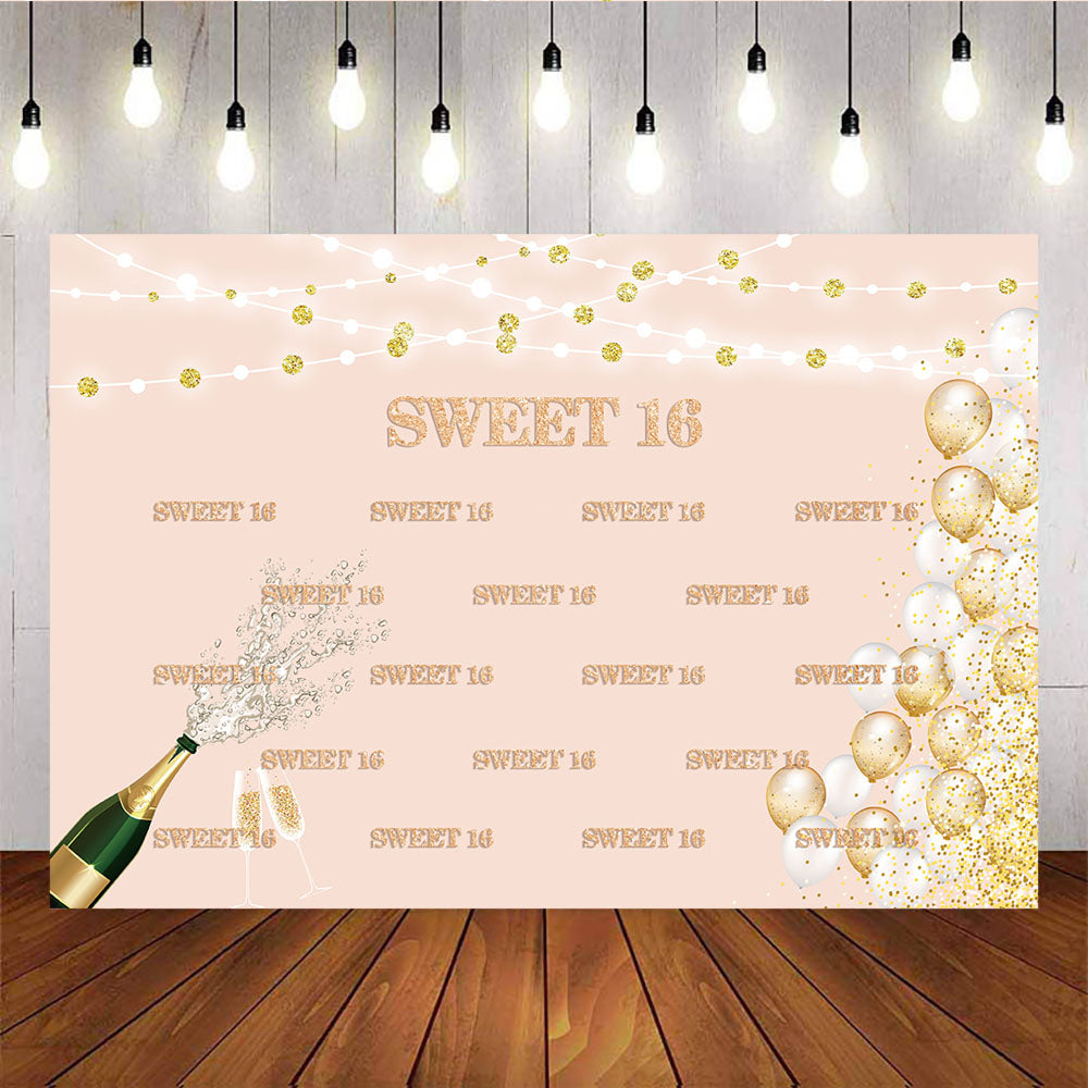 Mocsicka Sweet 16 Backdrop Champagne Balloons 16th Birthday Party Decoration-Mocsicka Party