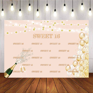 Mocsicka Sweet 16 Backdrop Champagne Balloons 16th Birthday Party Decoration-Mocsicka Party