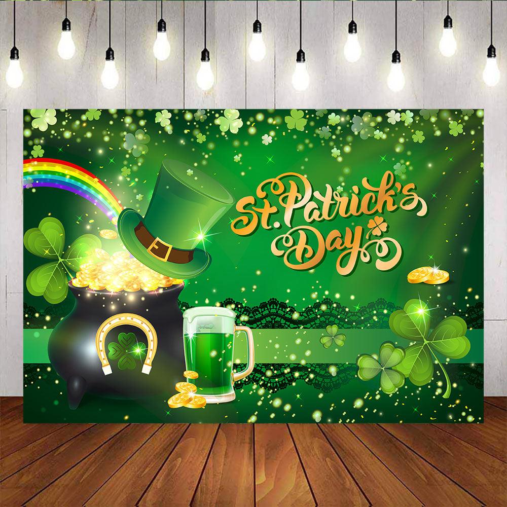 Mocsicka Happy St.Patrick's Day Backdrop Gold Beer Clover and Rainbow Background-Mocsicka Party