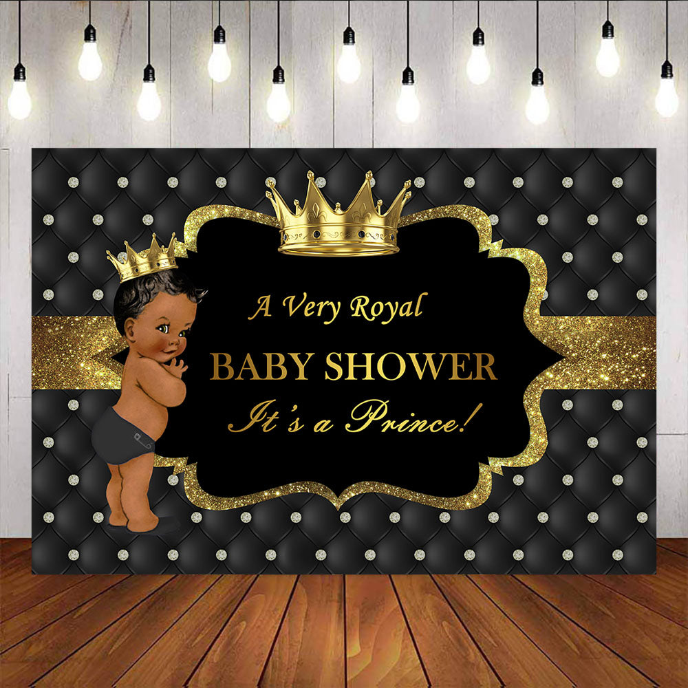 Mocsicka A Very Royal Baby Shower Background It's A Prince Gloden Crown Photo Backdrop-Mocsicka Party
