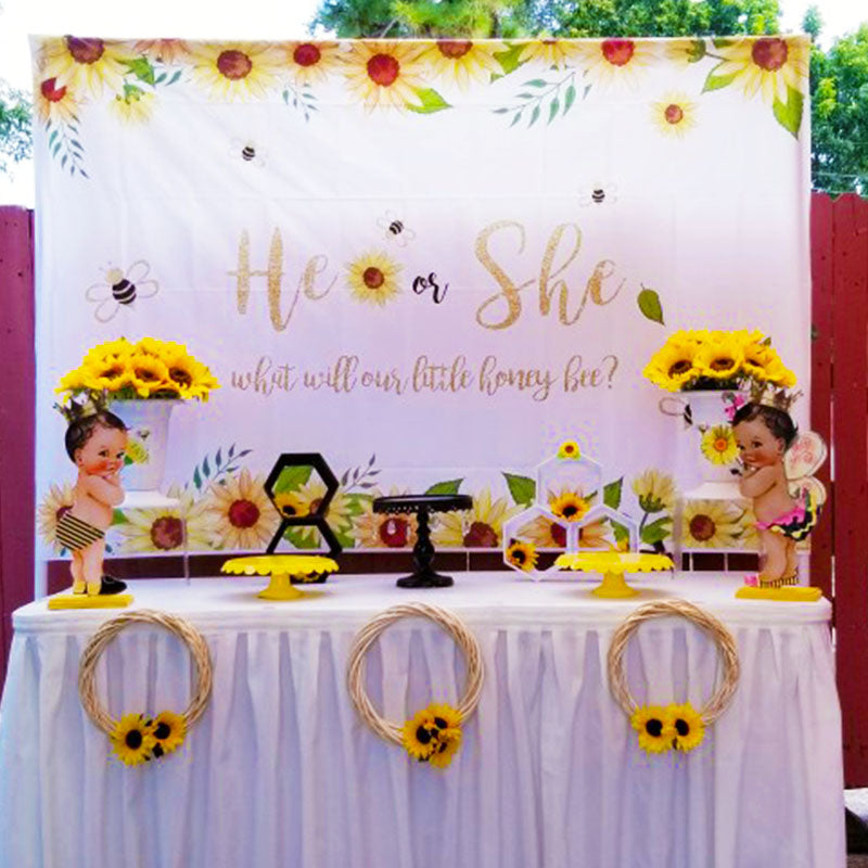 Mocsicka 1st Birthday Party Backdrop Sunflower and Bee Baby Shower Backdrops-Mocsicka Party