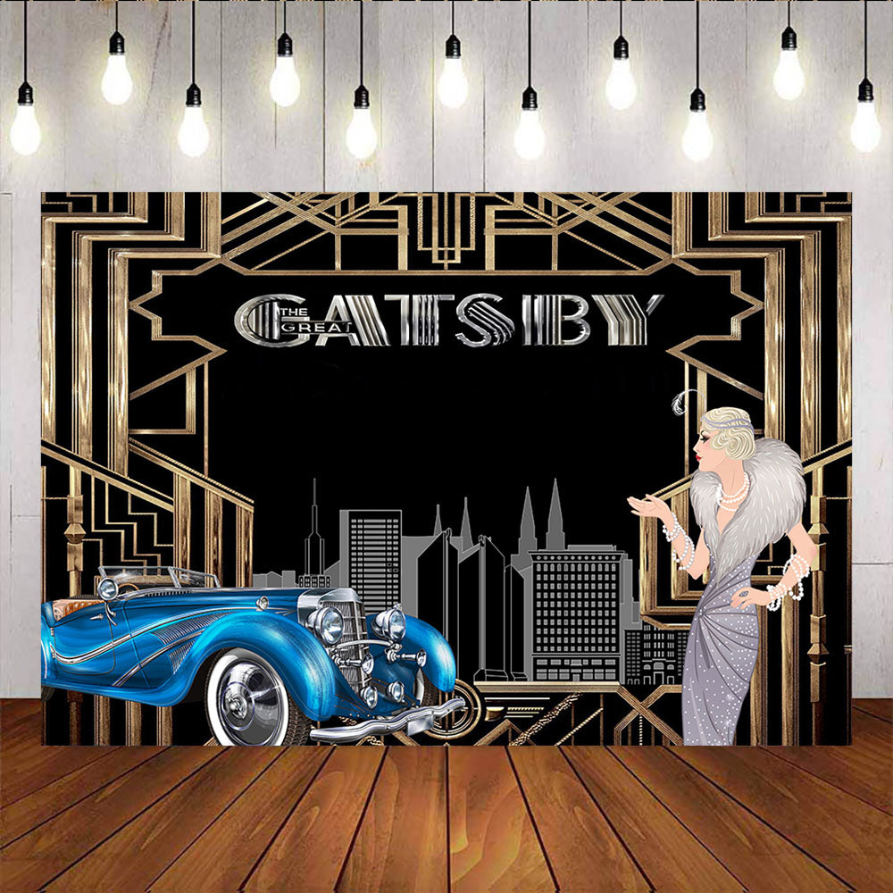 Mocsicka Gatsby Theme Birthday Party Banner Retro Flapper Girl Photo Backdrops-Mocsicka Party