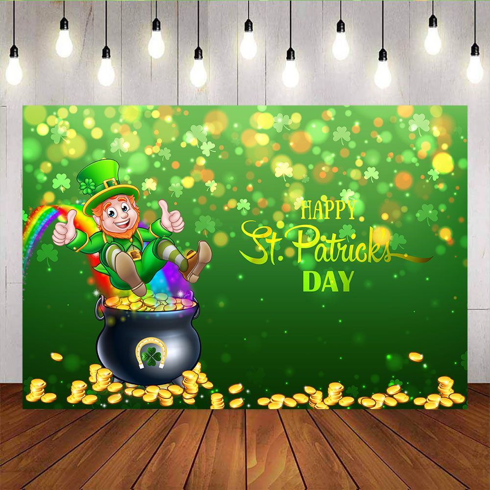 Mocsicka Happy St.Patrick's Day Party Decor Prop Clovers and Golds Green Backdrop-Mocsicka Party