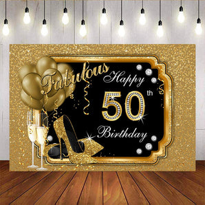 Mocsicka 50th Birthday Backdrop Champagne and High Heels Backdrops