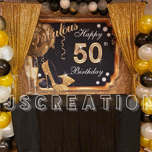 Mocsicka 50th Birthday Backdrop Champagne and High Heels Backdrops-Mocsicka Party