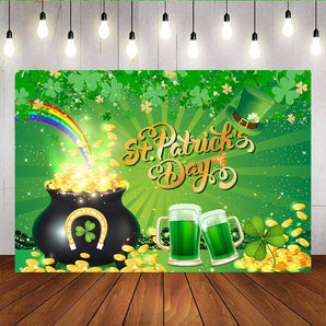 Mocsicka St.Patrick's Day Backdrop Clover and Rainbow Party Backdrops