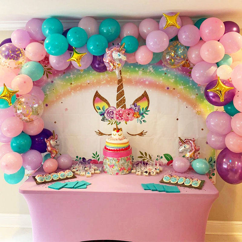 Mocsicka Unicorn Baby Shower Backdrop Rainbow and Glitter Design Backdrops-Mocsicka Party