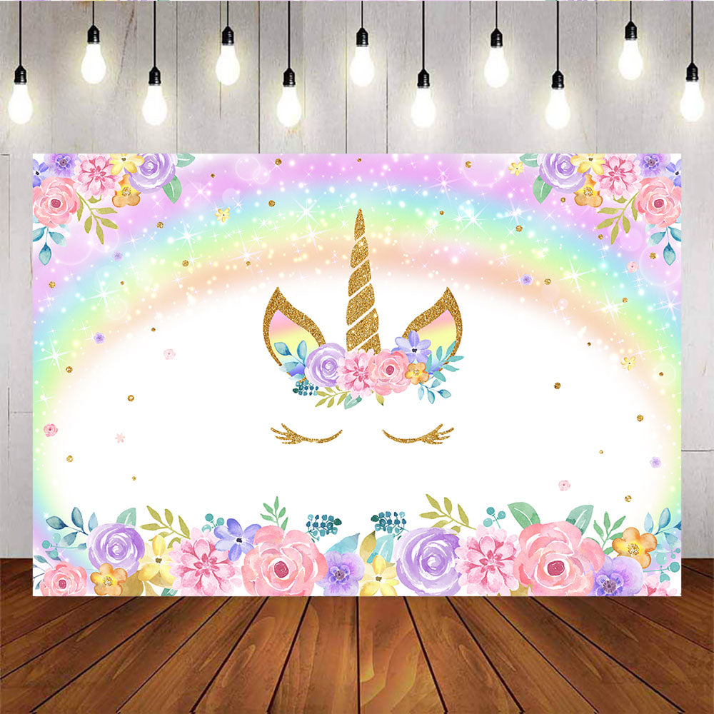 Mocsicka Unicorn Baby Shower Backdrop Rainbow and Glitter Design Backdrops