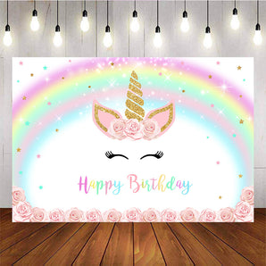 Mocsicka Gold Unicorn Happy Birthday Party Supplies Rainbow Twinkle Stars Background-Mocsicka Party