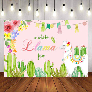 Mocsicka Llama Backdrop Cactus and Flowers Happy Brthday Party Decor Props-Mocsicka Party
