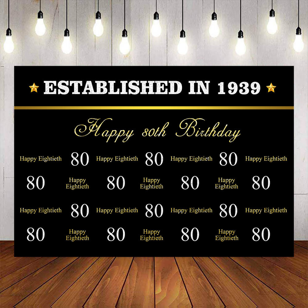 Mocsicka Happy 80th Birthday Backdrop Step and Repeat Black Photo Background-Mocsicka Party
