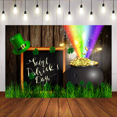 Mocsicka Happy St.Patrick's Day Clovers and Golds Grassland Rainbow Backdrops-Mocsicka Party