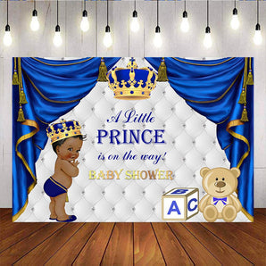 Mocsicka Blue Prince Baby Shower Backdrop Crown and Diamonds Backdrops