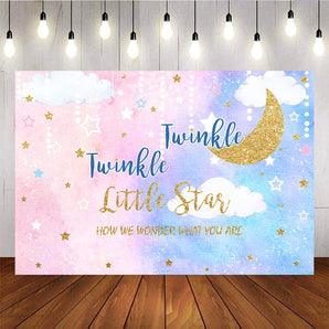 Mocsicka Twinkle Little Stars Baby Shower Back Drop Golden Moon White Clouds Back Ground-Mocsicka Party