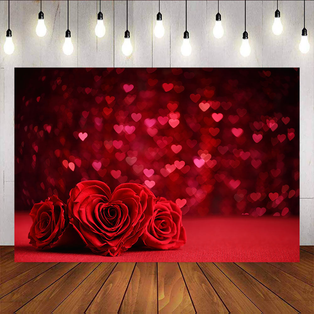 Mocsicka Happy Valentine's Day Rose Flower Red Hearts Glitter Photo Backdrop-Mocsicka Party