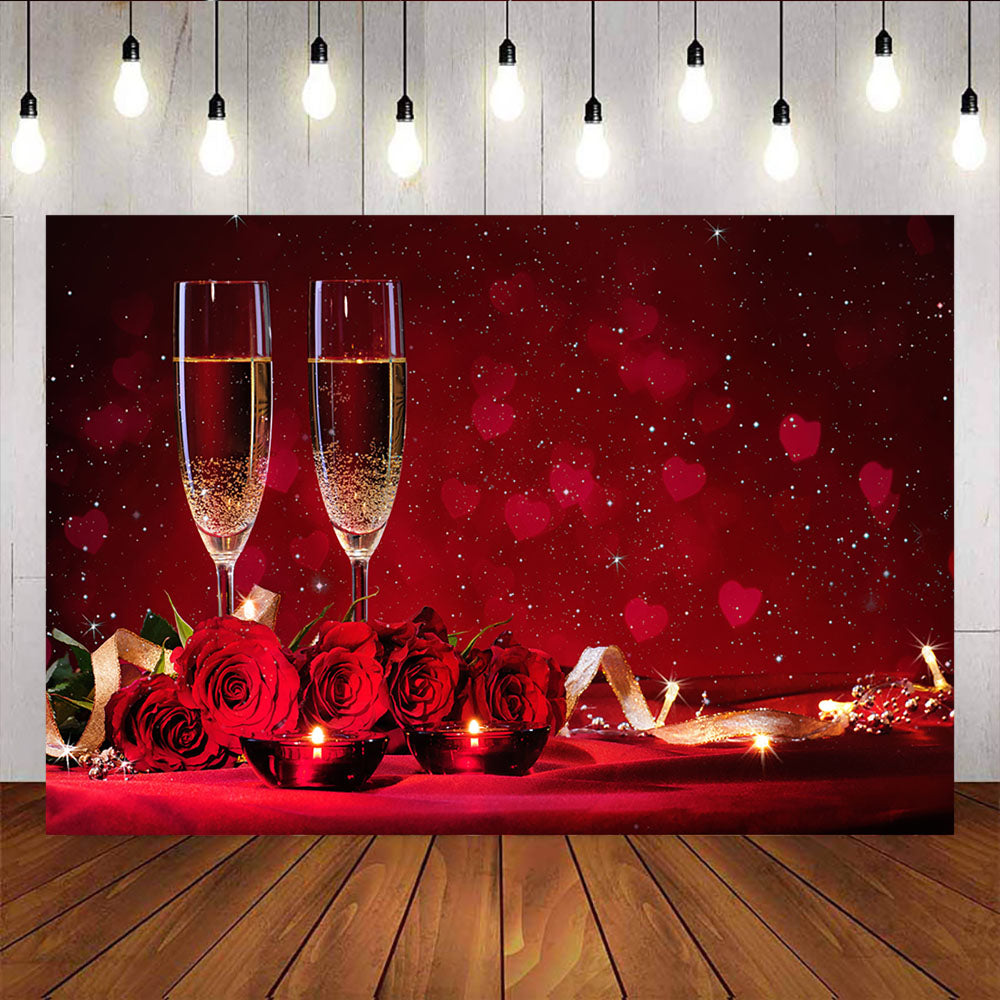 Mocsicka Happy Valentine's Day Rose Flower Red Hearts and Champagne Backdrop-Mocsicka Party