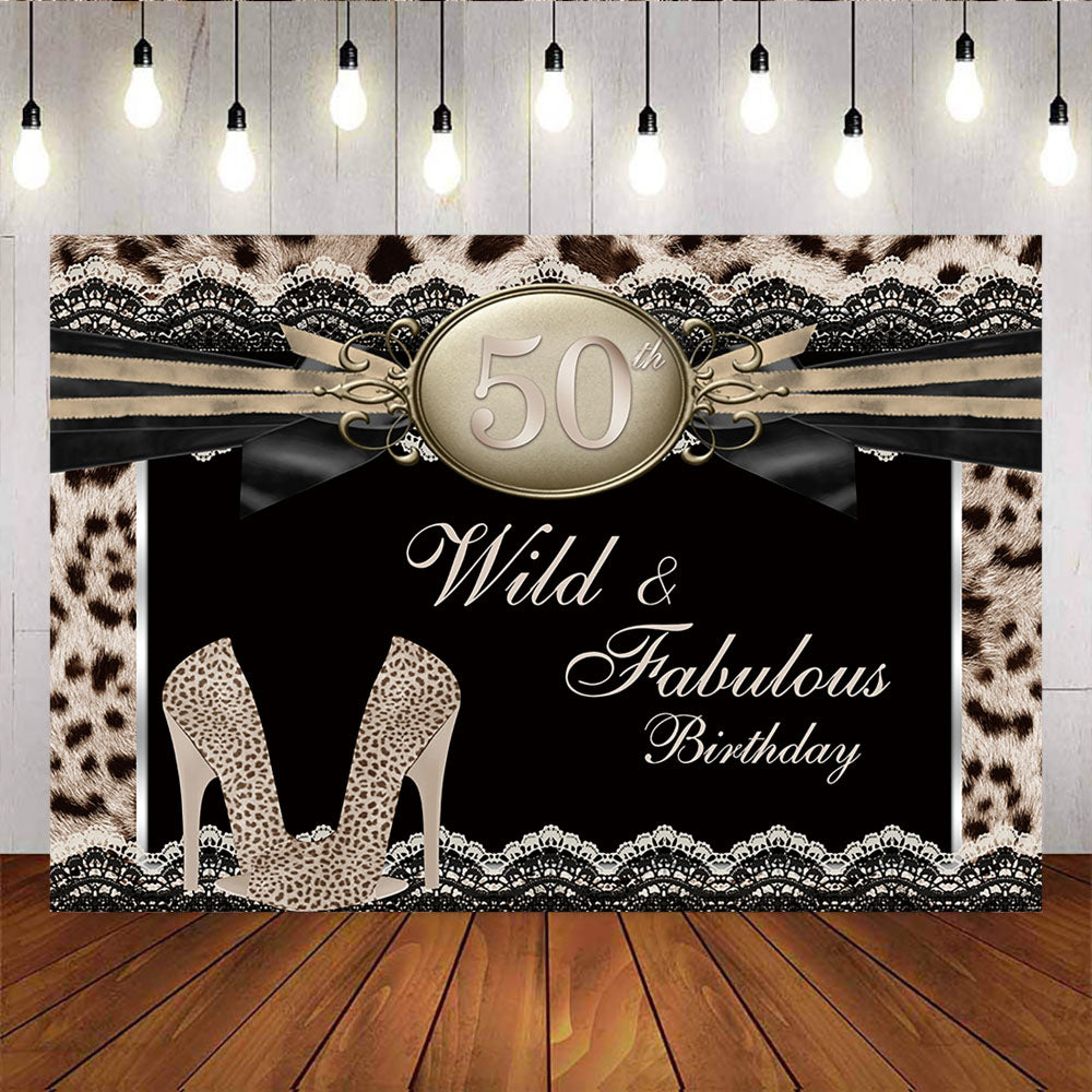 Mocsicka Fabulous 50th Birthday Backdrop Leopard High Heels Background-Mocsicka Party