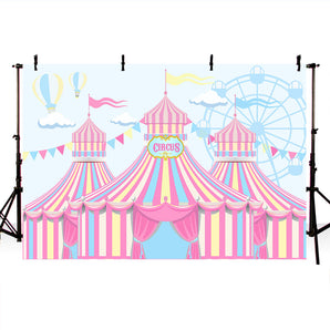 Mocsicka Circus Fun Fair Theme Backdrop Ferris Wheel Hot Air Balloon Birthday Party Props