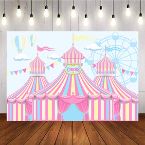 Mocsicka Circus Fun Fair Theme Backdrop Ferris Wheel Hot Air Balloon Birthday Party Props-Mocsicka Party
