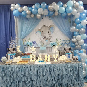 Mocsicka Blue Baby Elephant Baby Shower Backdrop Newborn Backdrops-Mocsicka Party