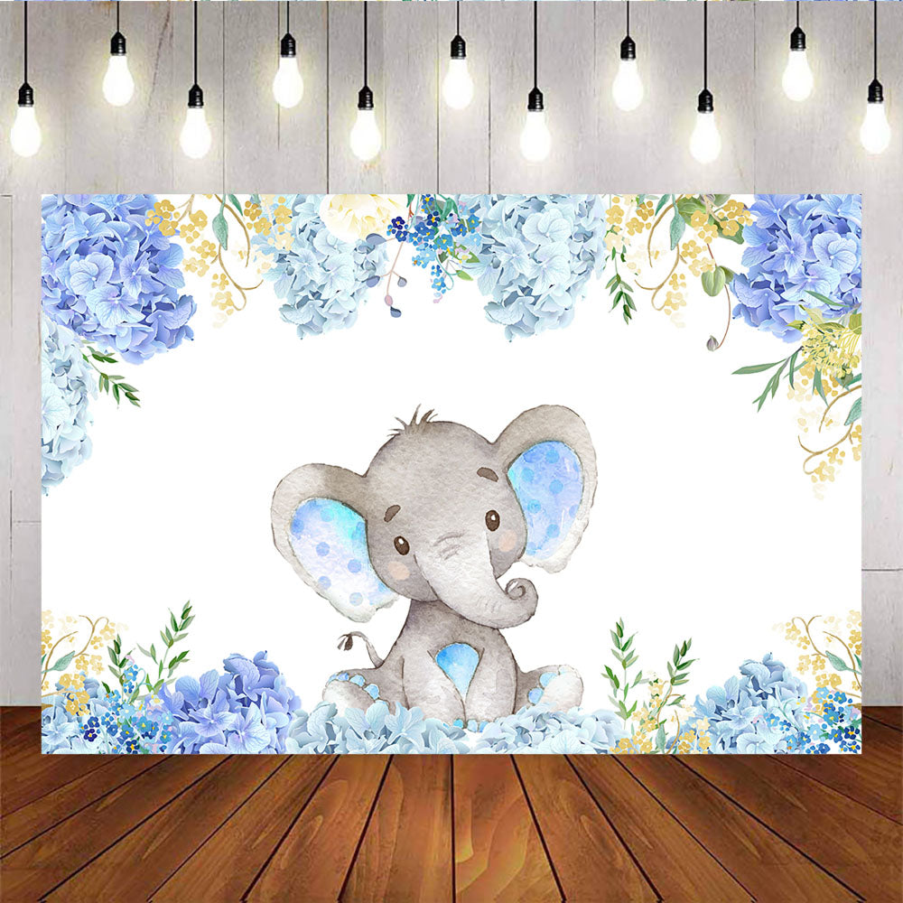 Mocsicka Blue Baby Elephant Baby Shower Backdrop Newborn Backdrops