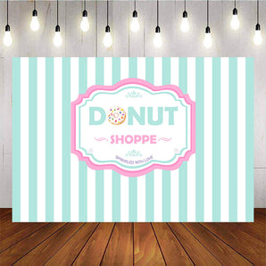 Mocsicka Donut Shoppe Backdrop Green Stripes Birthday Party Decoration-Mocsicka Party