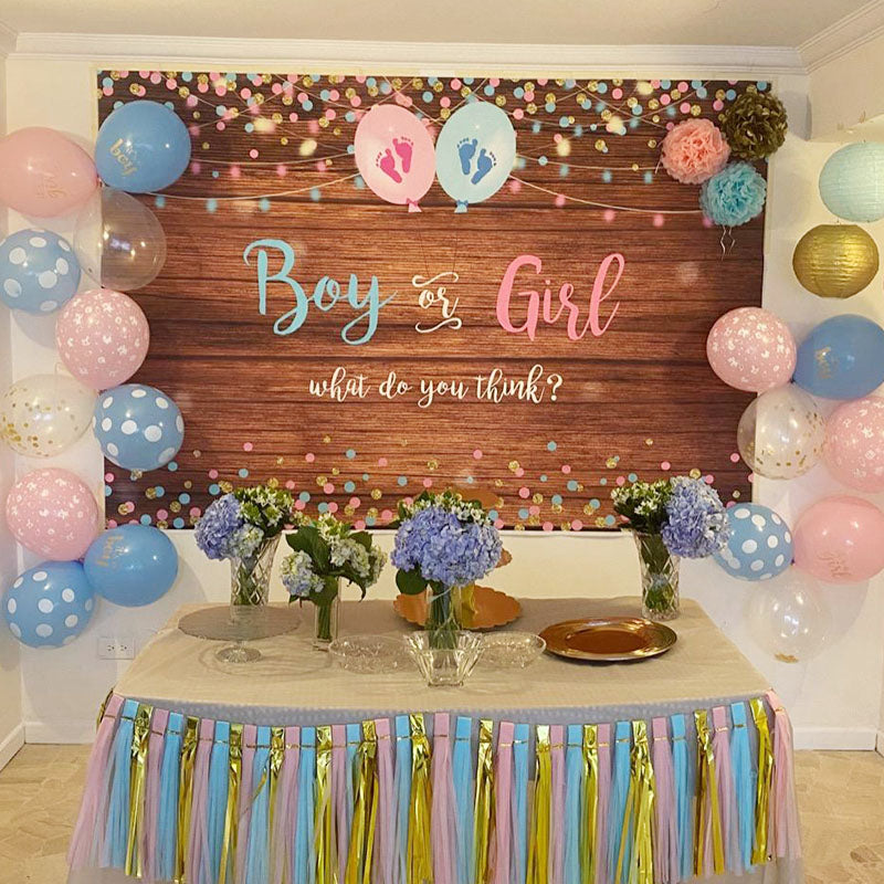 Mocsicka Boy or Girl Gender Reveal Backdrop Blue Pink Balloon Backdrops-Mocsicka Party
