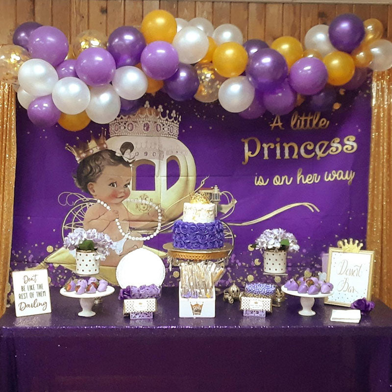 Mocsicka Carriage Little Princess Baby Shower Backdrop Gold Purple Dots Backdrops-Mocsicka Party