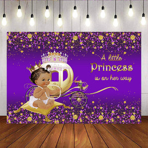 Mocsicka Carriage Little Princess Baby Shower Backdrop Gold Purple Dots Backdrops