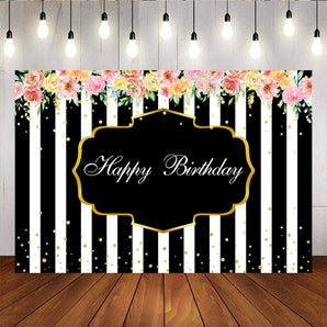 Mocsicka Black and White Stripes Birthday Party Backdrop Custom Backdrops
