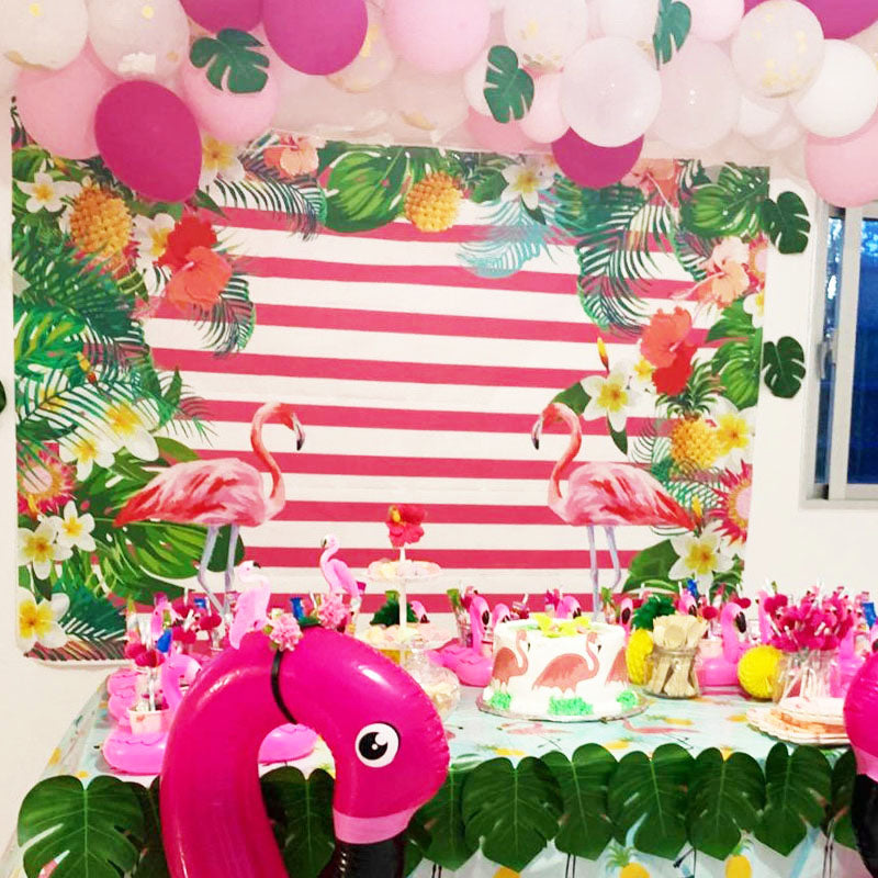 Mocsicka Aloha Flamingo Birthday Party Supplies Pink White Stripes Backdrops-Mocsicka Party