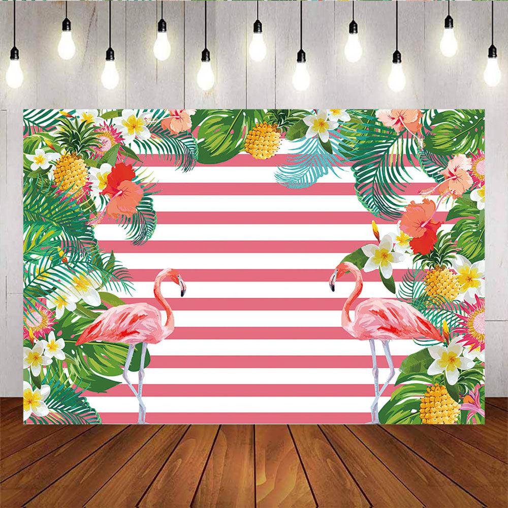 Mocsicka Aloha Flamingo Birthday Party Supplies Pink White Stripes Backdrops