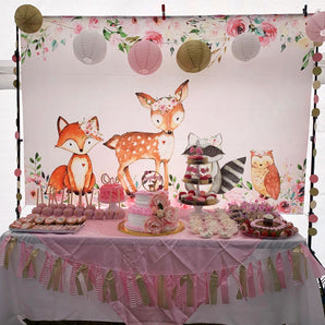 Mocsicka Woodland Theme Backdrop Wild Animals Baby Shower Backdrops-Mocsicka Party