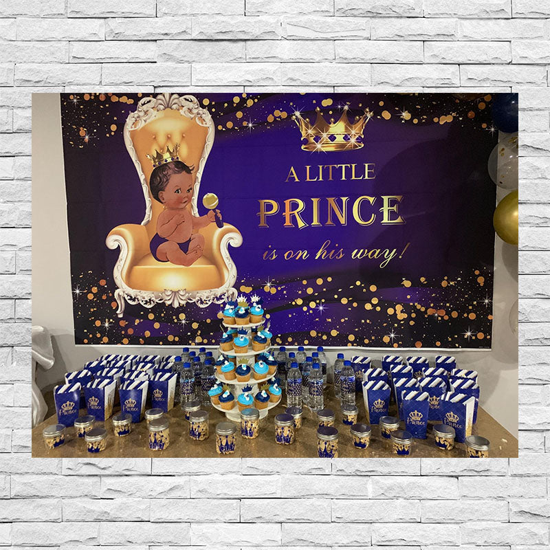 Mocsicka Royal Prince Baby Shower Backdrop Gold Dots Birthday Backdrops-Mocsicka Party