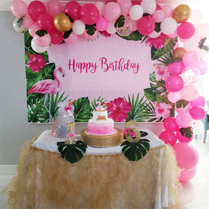 Mocsicka Flamingo Birthday Party Backdrop Green Leaf Safflower Background-Mocsicka Party